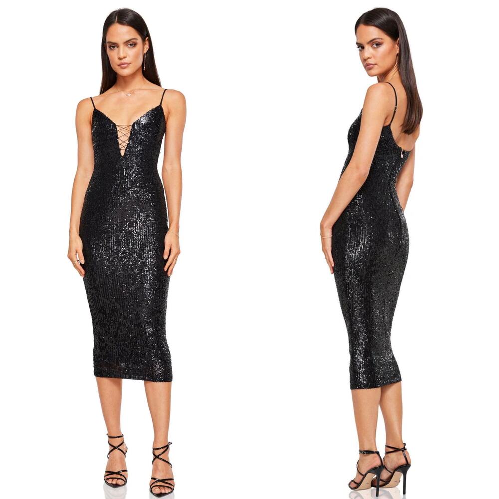 NWT Nookie Sublime Lace Up Midi Dress in Black Size Medium